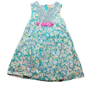 Mini Boden Girls Floral Sequined Party Lined Sleeveless Multicolor Dress 5-6Y